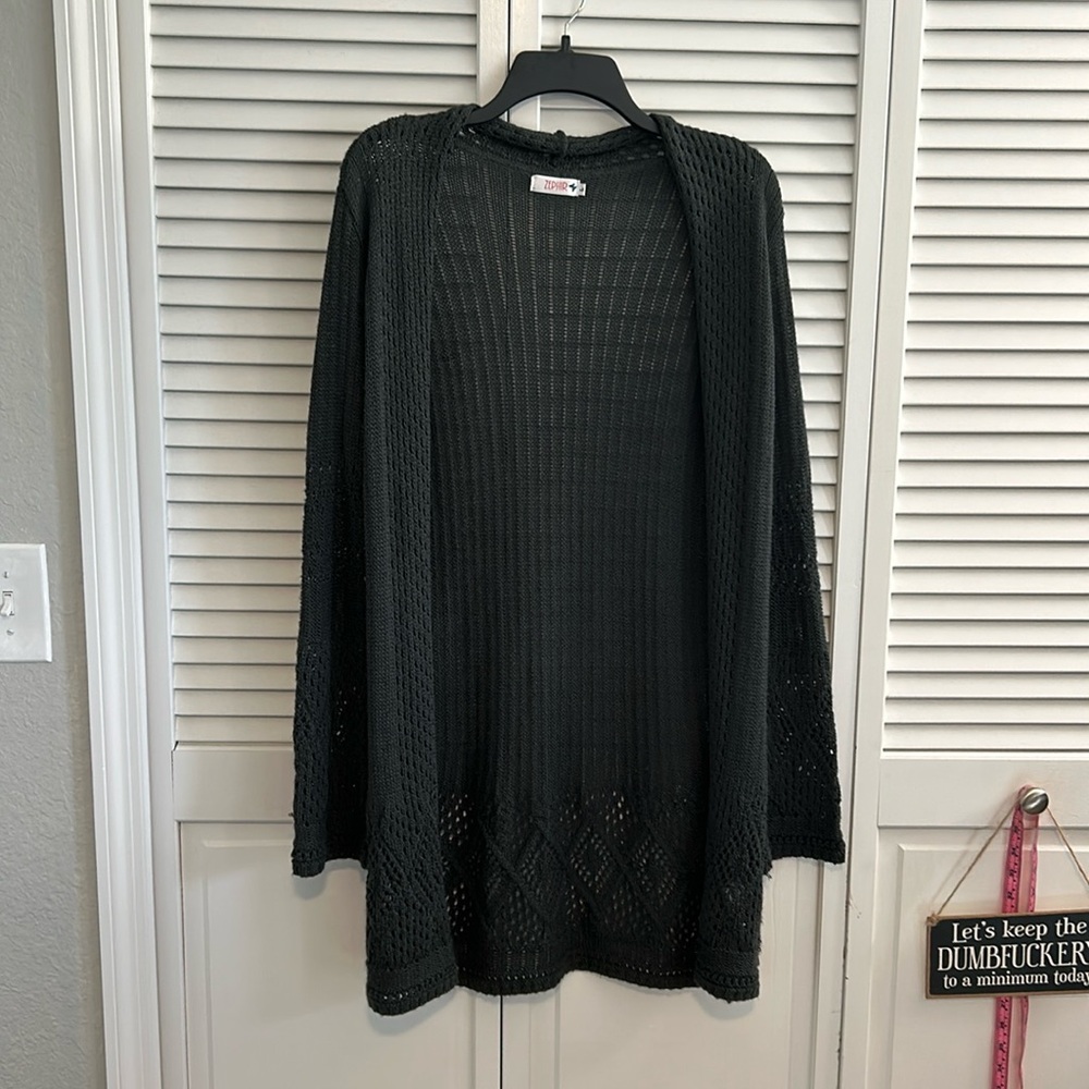 Women's Open-Front Black Knit Cardigan Sweater